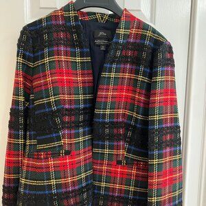 J.Crew Tartan Stewart Plaid Metallic Fringe Going Out Blazer Jacket - Size 10